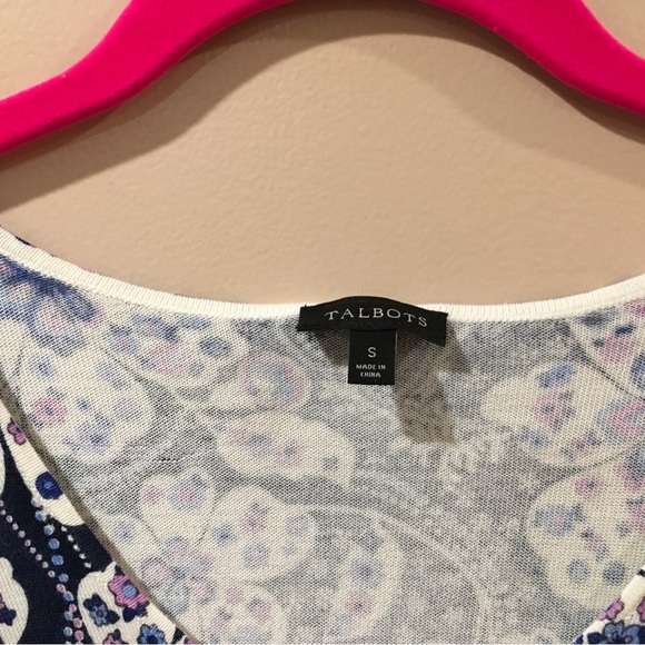 TALBOTS Knit Sweater Top Cotton Womens Size S Floral Blue Navy Purple Boho - Picture 5 of 6